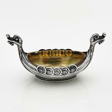 NORWEGIAN STERLING SILVER NOVELTY VIKING BOAT SALT CELLAR Gilt Interior