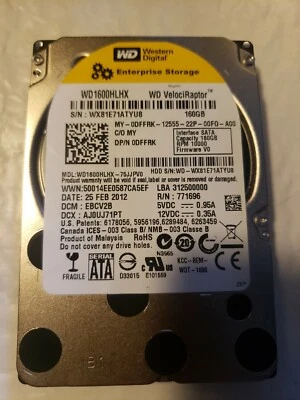 WD Raptor 160GB SATA 10K 2.5" WD1600HLHX  Cleaned, Tested - Image 1 of 2
