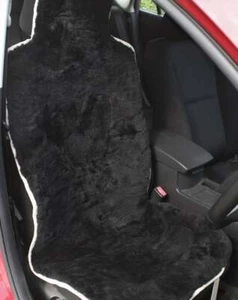 Cubierta de asiento de automóvil negra de piel de oveja acolchada respaldo acolchado ajuste universal - Imagen 1 de 2