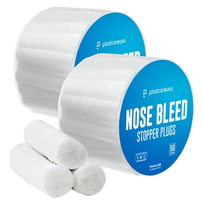 PLASTCARE USA Nose Bleed Stop Plugs Cotton for Kids Adults (100 Pack) Extra Absorbent Blood