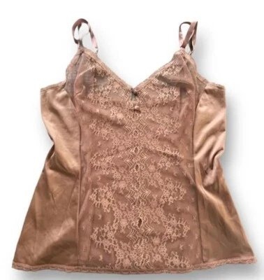 Camisola de encaje marrón moca Vanity Fair años 70 de colección para mujer talla 36 delicada Cottagecore Foto 1 de 4