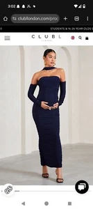 Club London Joy Navy Ruched Long Sleeved Maternity Maxi Dress With Halter Collar - Picture 1 of 5