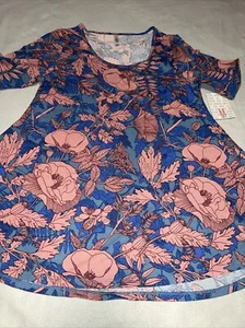 Lularoe Perfect T Blue Pink Floral Palms Tropic Hawaii Medium 12/16 Full Hawaii - Picture 1 of 11