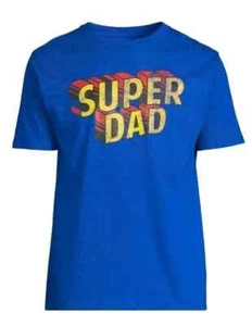 Men's Super Dad Graphic Tee Short Sleeve Crewneck Blue Father's Day T-Shirt XL - Picture 1 of 12