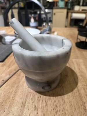Vtg White/Grey Marble Stone Mortar and Pestle 4 Inches - Image 1 of 4