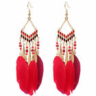 Long Tassel Beads Drop Earrings For Women Colorful Boho Jewelry Feather Eardrop
