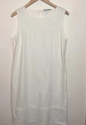 Nuevo con etiquetas Vestido Dana Buchman Blanco Ojales Sin Mangas de Lino para Mujer Talla 10’ Foto 1 de 4