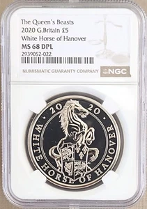 2020 Great Britain £5 White Horse Of Hanover Queen's Beasts NGC MS68 DPL - Picture 1 of 2