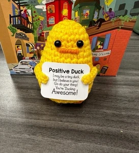 Cute Emotional Support Positive Energy Duck Crochet Toy Handmade Knit Desk Decor - Picture 1 of 3