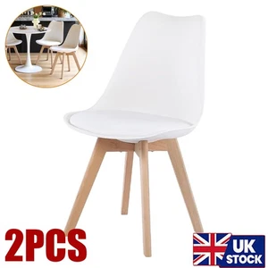 Set of 2 White Tulip Dining Chairs Designer Chairs Wooden Home Office Kitchen - Picture 1 of 9