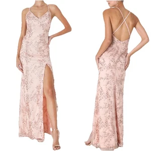 Lulus Kleid Damen Medium Blissful Blossoms Blush Pink Pailletten Rückenfrei Maxi Neu mit Etikett - Bild 1 von 11