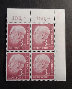 Bund, 196 ** Heuss 4er-Block Viererblock obere Eckrand rechts gepr. Schlegel - Bild 1 von 2