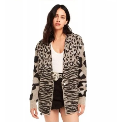 Cárdigan Wildfox Avani Leopardo Grande PEQUEÑO Suéter Mohair Estampado Animal Usado en Excelente Condición Foto 1 de 4