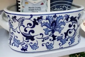 Chinoiserie blau weiß Fußbad Orchidee Pflanzgefäß 14" 8" 5" G Millennial - Bild 1 von 1