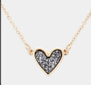 VALENTINES DAY LOVE BLACK HEMATITE STYLE HEART GOLD TONE  NECKLACE - Picture 1 of 2