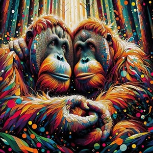 " wild Orangutan Love each other "Hugs Colorful splashes of paint Art #2 Reprint - Picture 1 of 1
