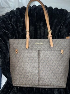 MICHAEL KORS JET SET TRAVEL MEDIUM DOUBLE POCKET TOTE SHOULDER BAG MK BROWN - Picture 1 of 7