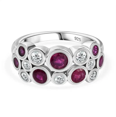 African Ruby and Moissanite Bubble Ring in Platinum Over Sterling Silver - M - Image 1 of 4