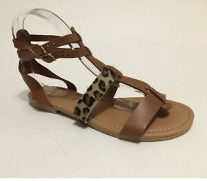 NWOB Nine West Womens Brown Leather Leopard Gladiator Sandals 7.5M
