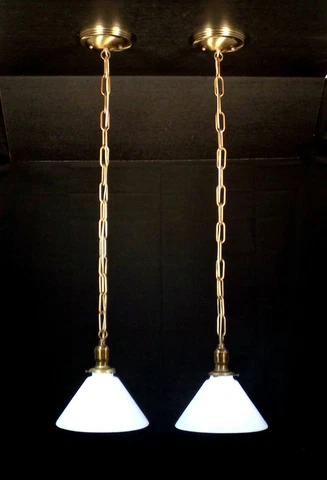 PAIR (B) Vintage 1920 White Milk Glass 8.5" Shade Pendant Light Fixtures REWIRED Cover