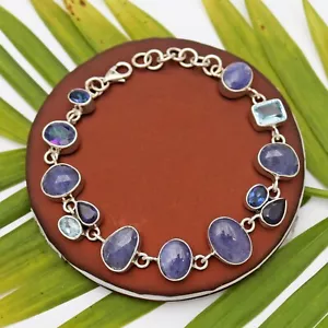 Elegant Tanzanite Iolite Blue Topaz Silver Handmade Bracelet – Timeless Beauty - Picture 1 of 7