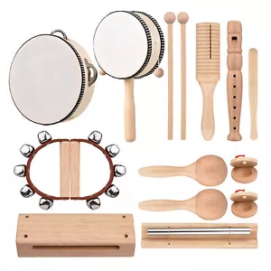 13pcs Kids Wooden Percussion Instrument Toy Hand Drum Maracas Tambourine A5D7 - Picture 1 of 8