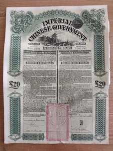 Imperial Chinese Government 20 Gold Loan of 1908 Bond CHINA Banque Indo-Chine - Picture 1 of 7