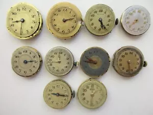 Konvolut 10 Vintage 1930-1950er Jahre Uhrwerke 19,7 bis 23,7 mm - for parts - Bild 1 von 3