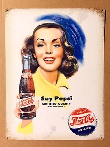 Pepsi Cola Say Pepsi - Tin Metal Wall Sign - Foto 1 di 1