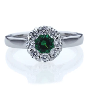 7.5mm Platinum Plated Silver 1ct Emerald CZ Illusion Wedding Engagement Ring - Picture 1 of 3