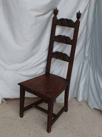 Antique Oak Vanity or desk Chair - Highly Carved - Fancy Cover