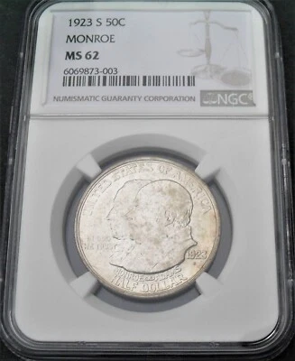 1923 S Monroe 50 C , NGC  MS 62  , nice silver coin  ,   # 1088 - Image 1 of 4