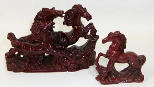 Feng Shui wild laufende Pferde chinesische rote Zinnober Skulptur Figuren - Bild 1 von 4