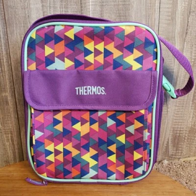 Enfriador suave termo púrpura geo en muy buena condición. Bolsa/caja de almuerzo aislada multicolor cálida/fría Foto 1 de 4