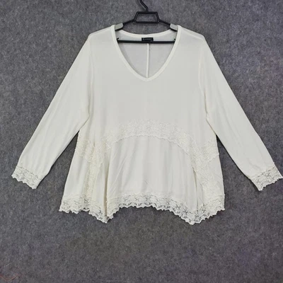 Camisa New Directions Mujer XL Blanca Tejida Encaje Dobladillo Manga Larga Boho Top Cuello en V Foto 1 de 4