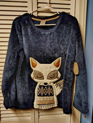 Secret Treasures SZ S 4-6 Ladies Fox Navy LS Plush Pajama Top CUTE NWT Polyester - Image 1 of 4