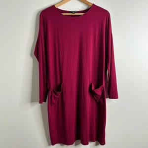 Eileen Fisher Langarm Jerseykleid mit Ballettausschnitt M beerenrot Stretch Taschen - Bild 1 von 9