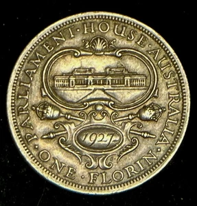 1927 Parliament AUSTRALIA George V silver Florin Good EXTRA FINE SA - Bild 1 von 3