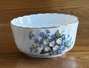 ADDERLEY BONE CHINA OPEN SUGAR FORGET ME NOTS GOLD RIMS VINTAGE CREAMER 1950s - Picture 1 of 12