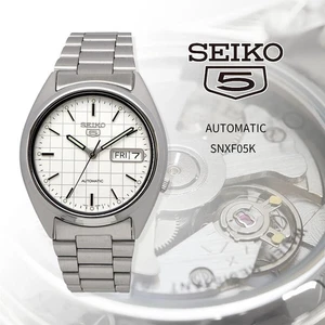 Seiko 5 automatische silberne Edelstahl-Armbanduhr mit weißem Zifferblatt SNXF05K für Herren - Bild 1 von 5