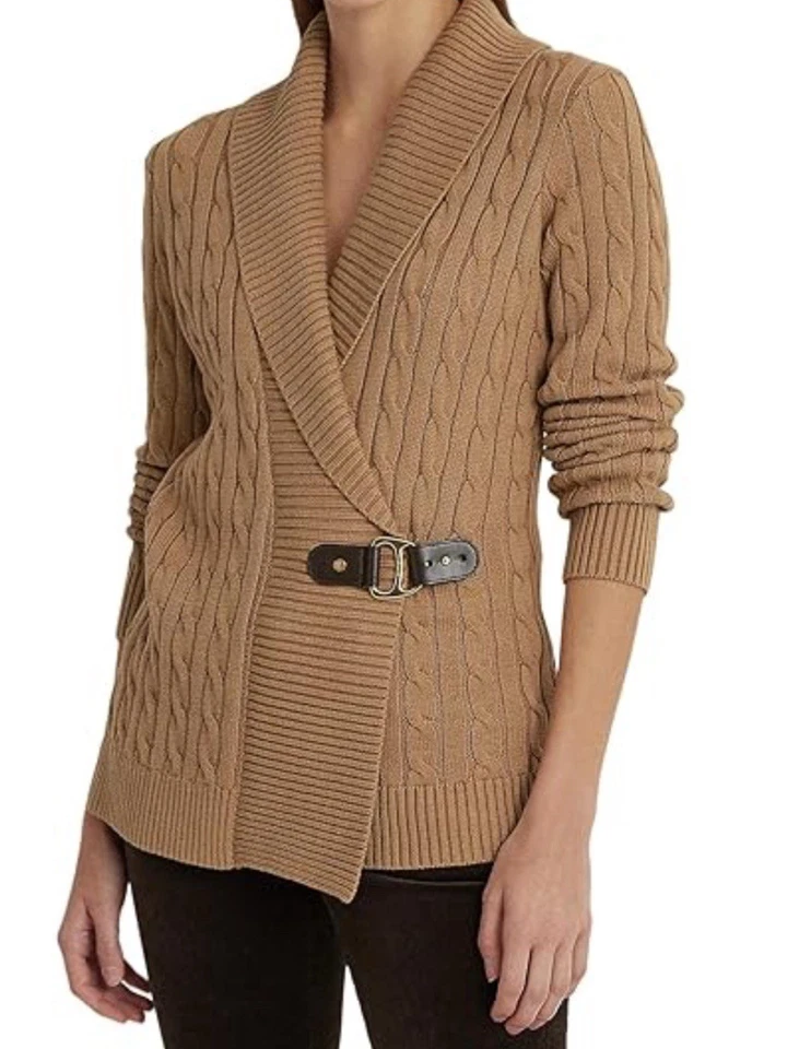 Suéter de algodón con hebilla pequeña Lauren Ralph Lauren para mujer - clásico camel, PS Foto 1 de 4