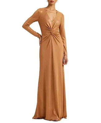 Vestido de noite Lauren Ralph Lauren feminino gola V torção frontal manga comprida tamanho: 14  - Imagem 1 de 4