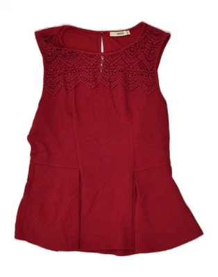 OASIS Womens Sleeveless Peplum Blouse Top UK 12 Medium Red Polyester - Image 1 of 3