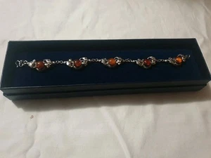 Vintage AMBER STERLING SILVER 925 JEWELLERY BRACELET - Picture 1 of 10