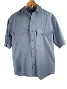 VINTAGE Travel Smith Shirt Men M Blue Button Down Flap Pockets Safari Hiking 90s - Picture 1 of 8