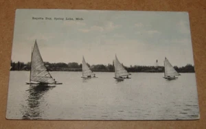 Tarjeta postal c1910 veleros regata día Spring Lake Michigan MI - Imagen 1 de 2