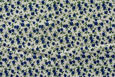 BLUE  FLOWERS PRINT ON CREAM  COTTON POLYESTER TWILL FABRIC  32X57 INCHES - Image 1 of 2