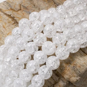 Winter Glass Beads, 8mm White Crackle Beads, Holiday Christmas Ornament DIY - Picture 1 of 7