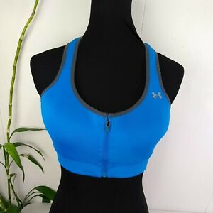 Under Armor Blue Sports Bra Size 38C Front Zip Heat Gear Made for Me