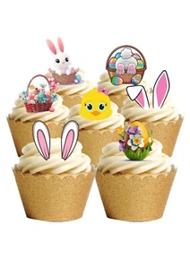 Cake Toppers Large Easter Mixed Clipart Bunny Egg 16 Stand Up Edible Wafer Paper - Picture 1 of 10